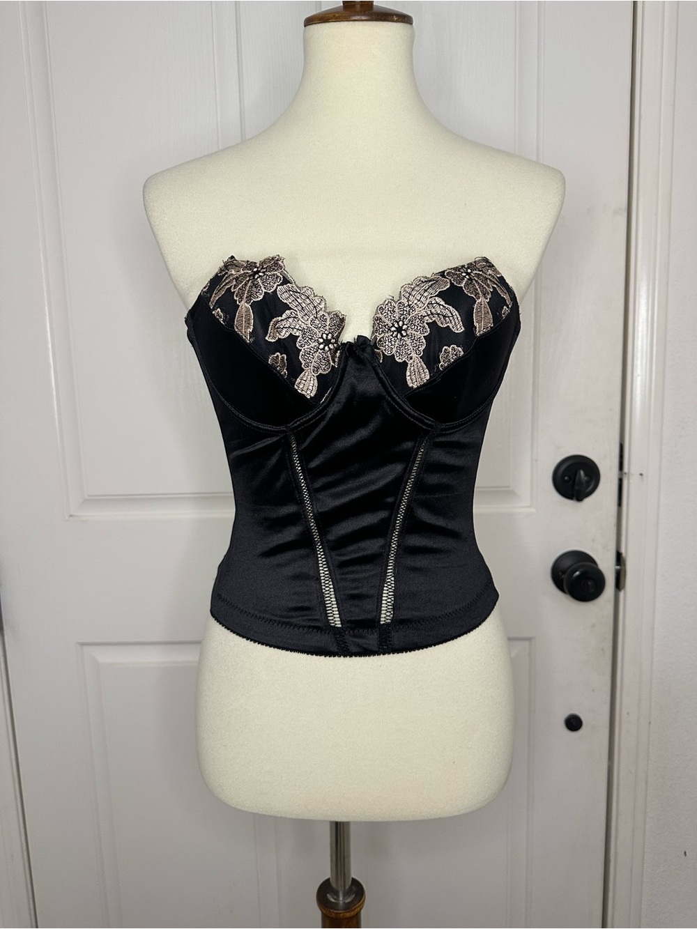 Vintage NWT Black Lace-Accent Bustier Corset Top - Women Intimates